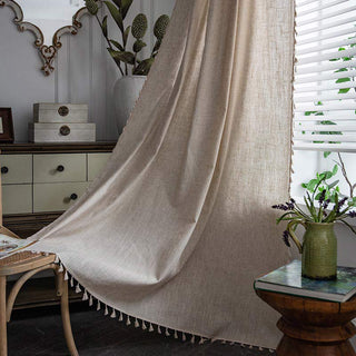 Boho Quaste Beige Lichtfiltervorhang