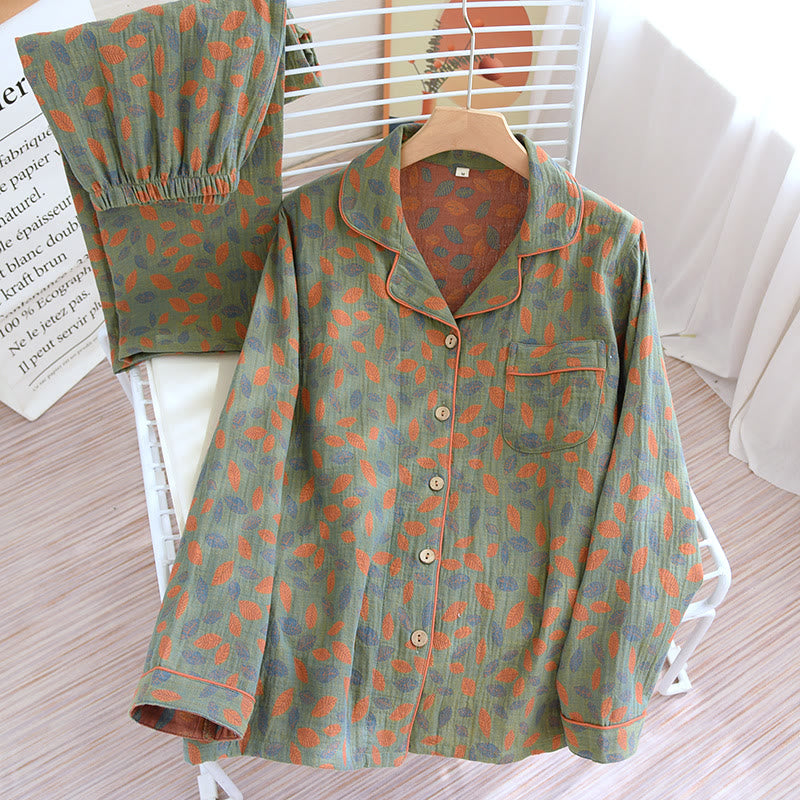 Loungewear-Set aus weicher Baumwolle mit Blattmuster