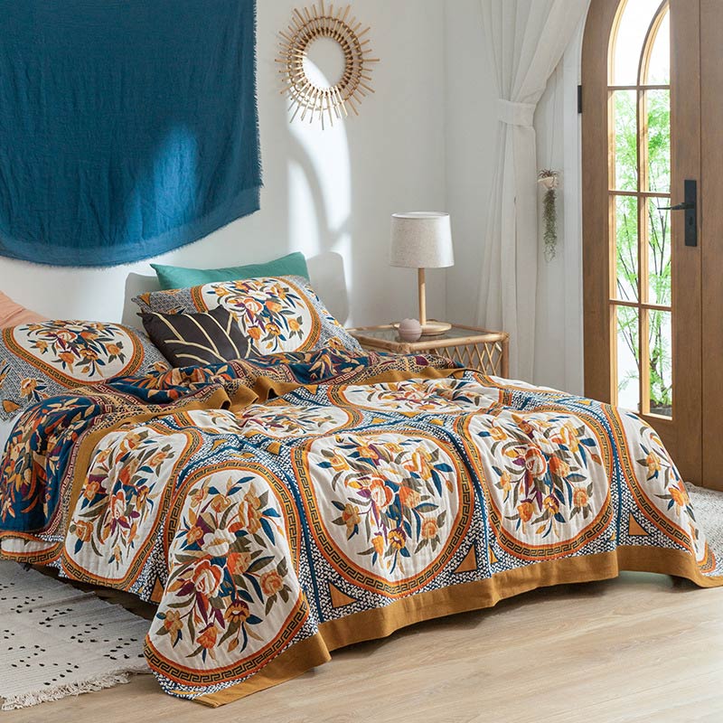 Ownkoti – Bequeme doppelseitige Steppdecke aus Baumwolle mit Blumenmuster