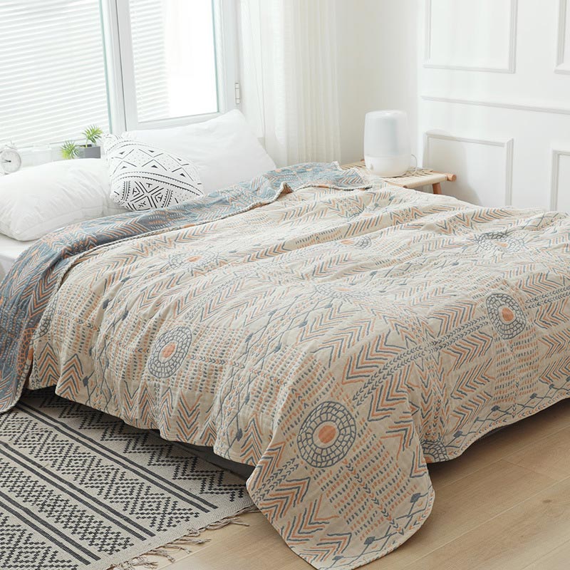 Ownkoti Boho gestreiftes Baumwoll-Stepptuch, wendbar, Sofatuch