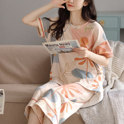 Loungewear-Set aus Baumwolle mit Blumen- und Blattmuster