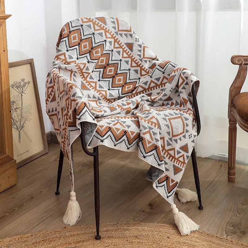 Ownkoti Gemütliche Strickdecke mit Quastenmuster