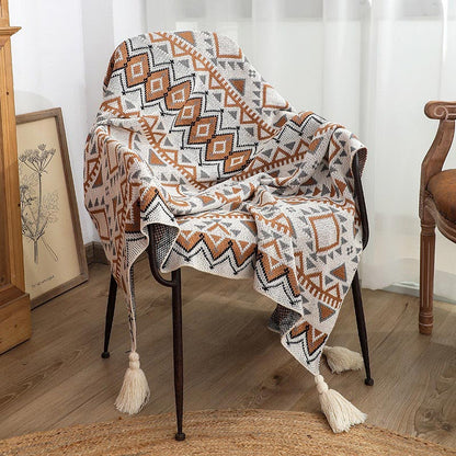 Ownkoti Gemütliche Strickdecke mit Quastenmuster
