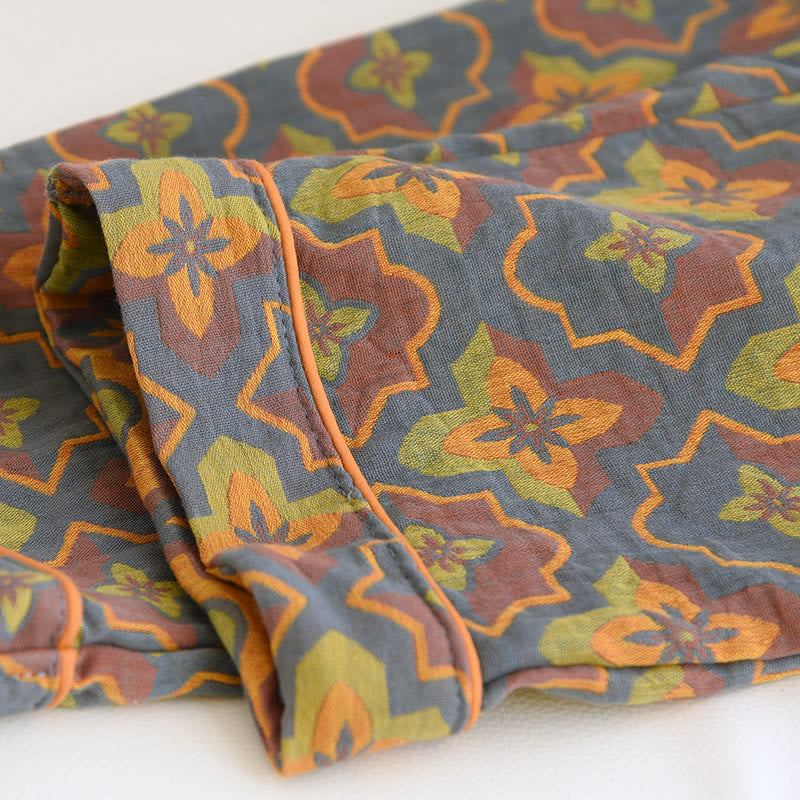 Loungewear-Set aus Baumwolle mit Rhombus-Blumenrevers