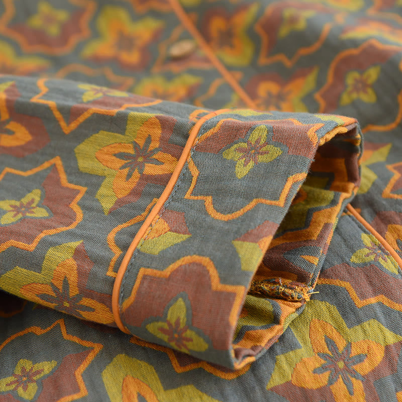 Loungewear-Set aus Baumwolle mit Rhombus-Blumenrevers