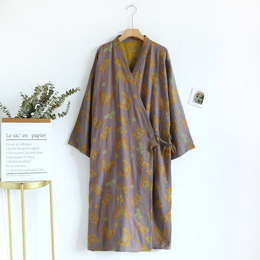 Retro Schmetterling V-Ausschnitt Baumwoll Bademantel Pyjama