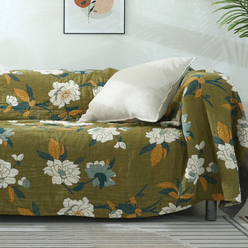 Ownkoti Wendedecke mit Blumenmuster, Couchbezug aus Baumwolle - Grün - 200cm x 230cm - image 0