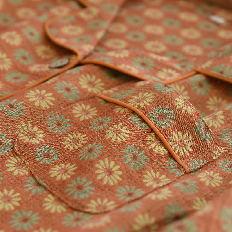 Jacquard Daisy Loungewear-Set aus reiner Baumwolle