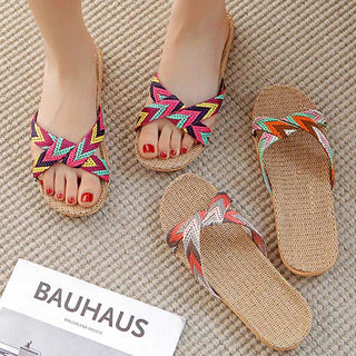 Boho Cross Anti-Rutsch-Hausschuhe aus Flachs