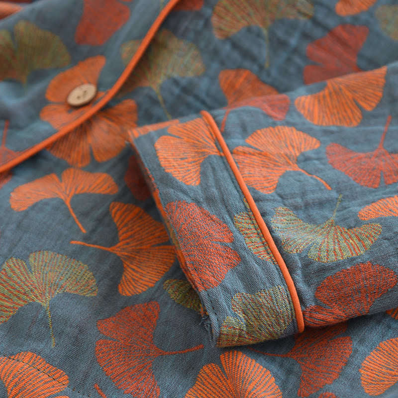 Loungewear-Set aus Baumwolle mit Ginkgoblatt-Knopf - image 4