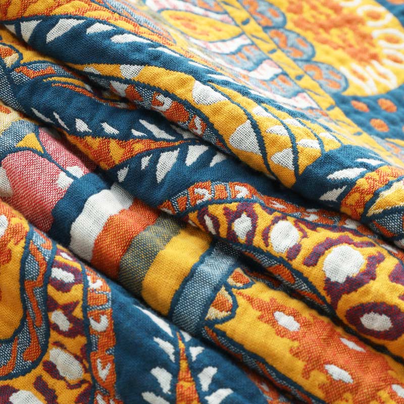 Ownkoti Bohemian Wende-Sommersteppdecke mit gelben Blumen