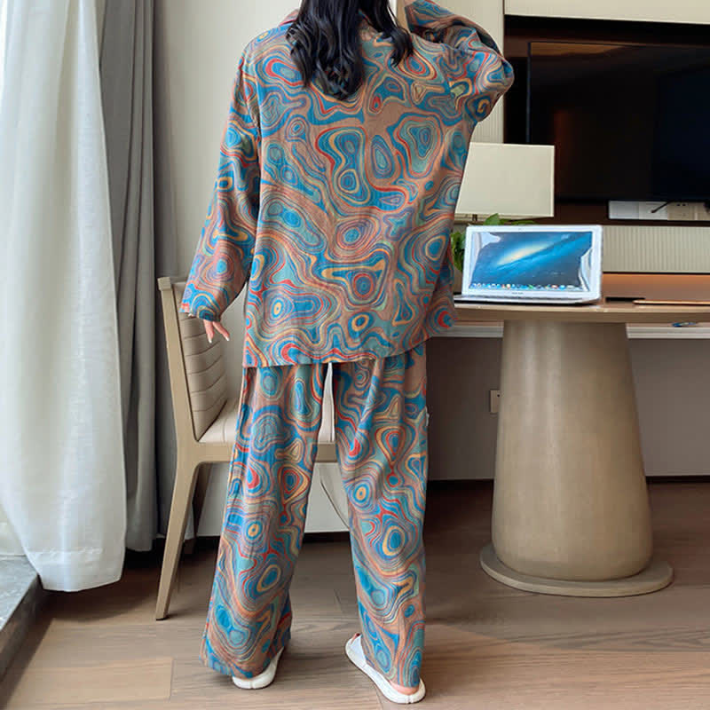 Loungewear-Set aus Baumwolle mit Kunstdruck in Übergröße