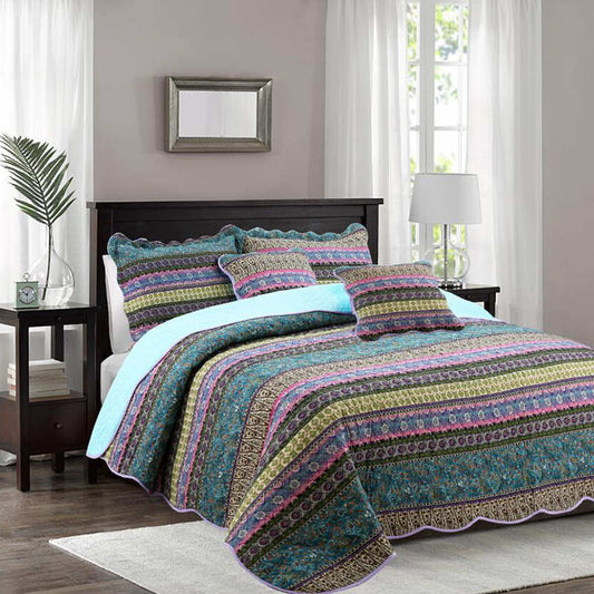 Gestreifte Steppdecke im Jacquard-Stil mit Kissenbezug