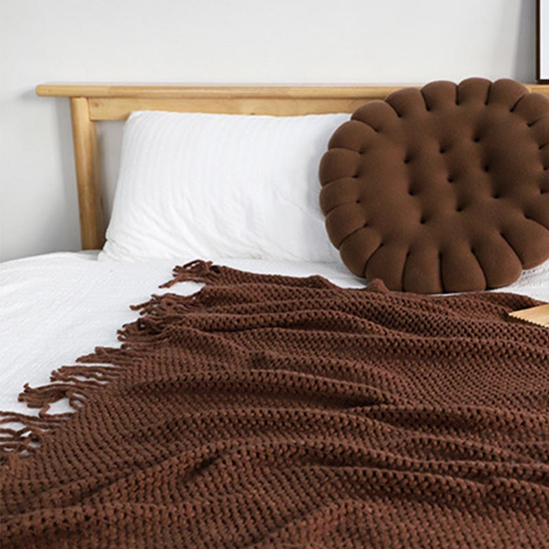 Ownkoti – Schlichte, einfarbige Strickdecke mit Quasten
