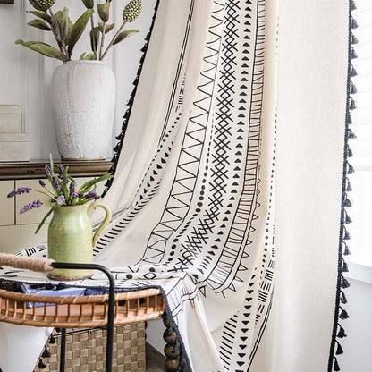 Ownkoti Halbverdunkelnde Vorhänge aus Baumwolle im Bohemian-Stil mit geometrischem Muster
