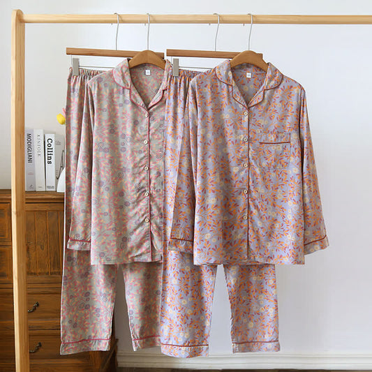 Loungewear-Set mit Revers aus Baumwolle und Seide im Vintage-Stil