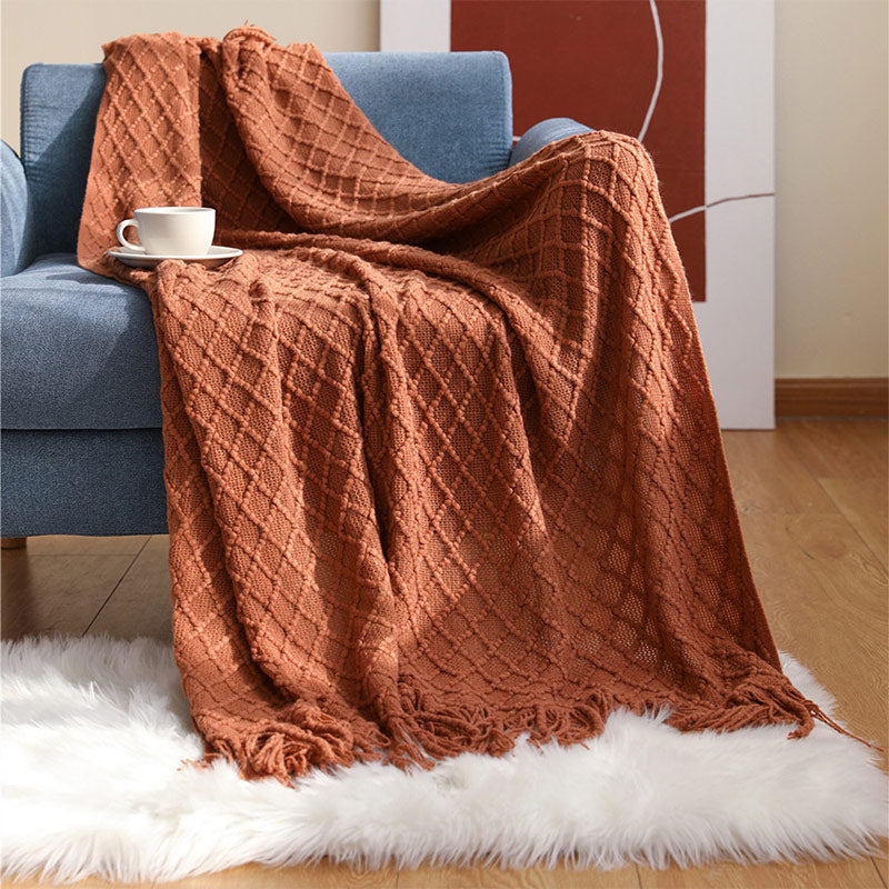 Ownkoti – Gestrickte Decke mit Prismamuster und Quasten