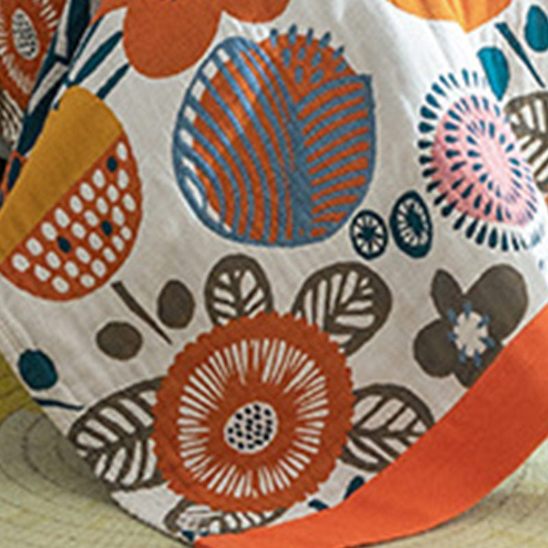 Ownkoti Orangefarbene Baumwollsteppdecke mit Cartoon-Blumenmuster