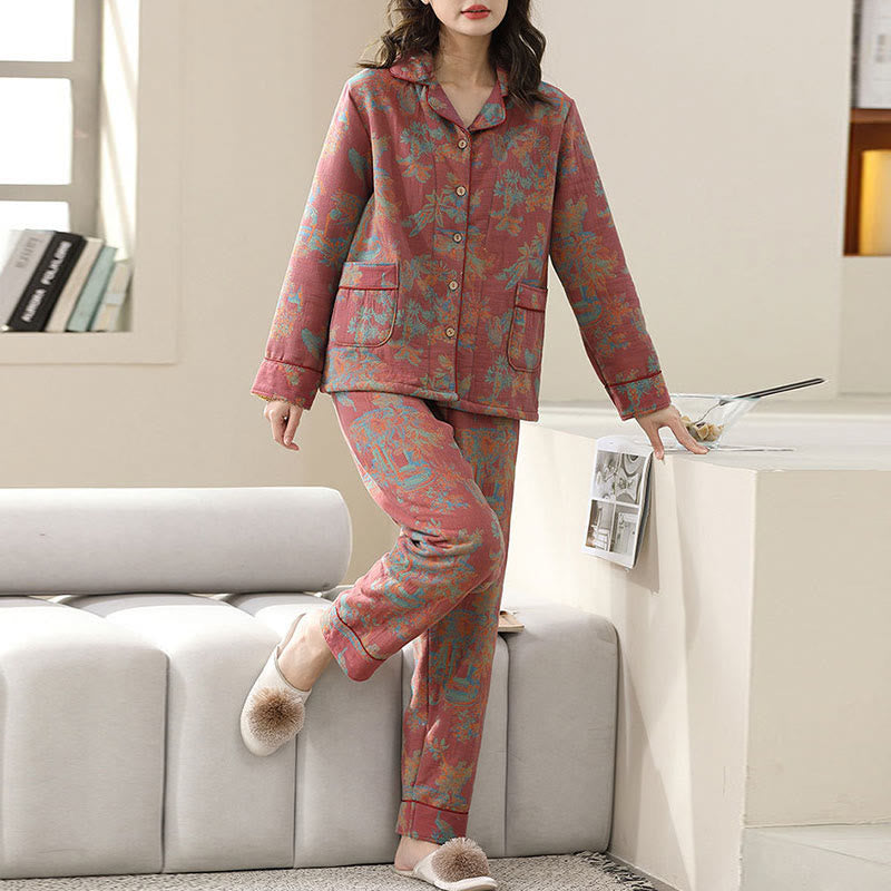 Doppellagiges Loungewear-Set aus Baumwolle mit Blumendruck