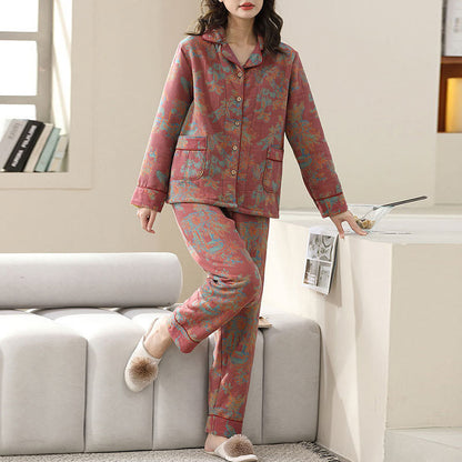 Doppellagiges Loungewear-Set aus Baumwolle mit Blumendruck