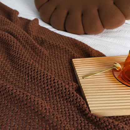 Ownkoti – Schlichte, einfarbige Strickdecke mit Quasten