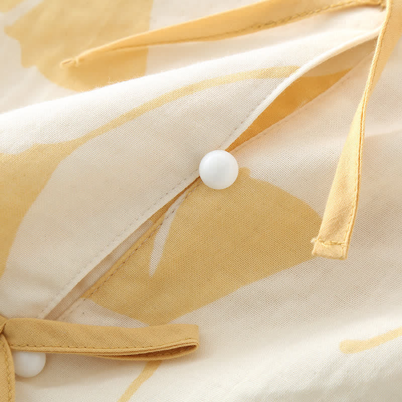 Loungewear-Set aus Baumwolle mit Ginkgoblatt-Schleife
