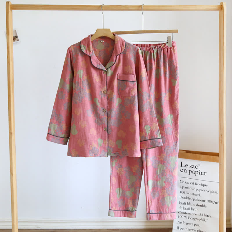 Gourd Cotton Langarm-Pyjama-Set - Rosa - Damen XL - image 1