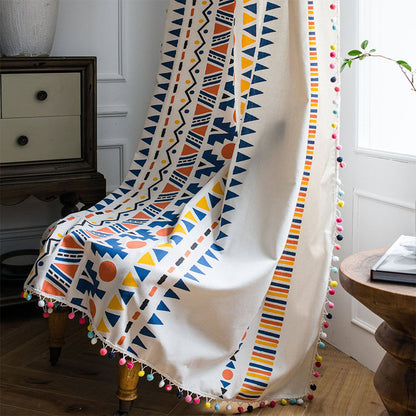 Ownkoti Boho-Vorhang mit farbenfrohen geometrischen Mustern und Quaste