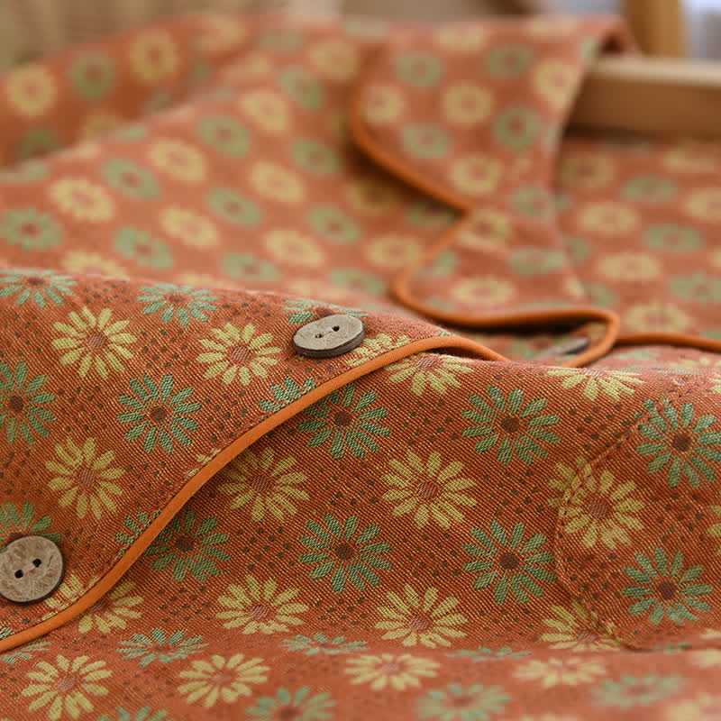 Jacquard Daisy Loungewear-Set aus reiner Baumwolle