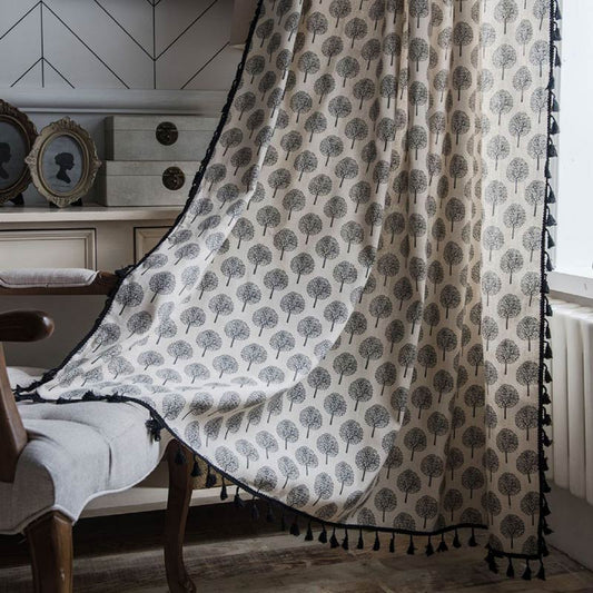 Vorhang aus Baumwollleinen im Landhausstil mit Baummotiv