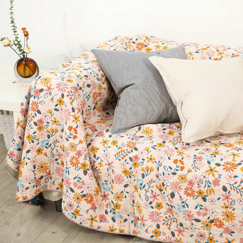 Ownkoti Decke mit Gartenblumen-Quasten, Sofabezug