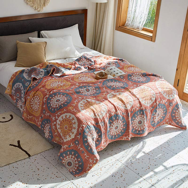 Doppelseitige Steppdecke aus Baumwolle mit Kreismuster