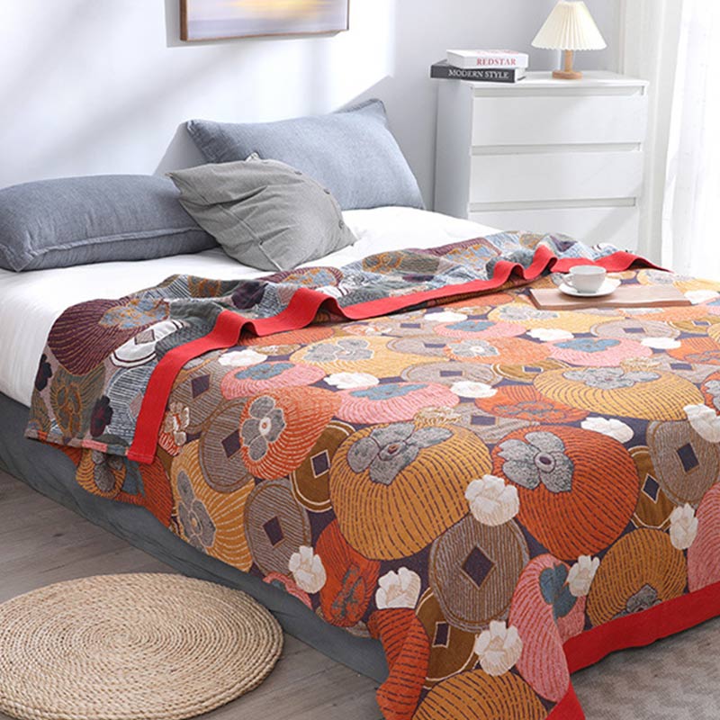 Bunte Wendedecke aus Baumwollgaze in Persimmon