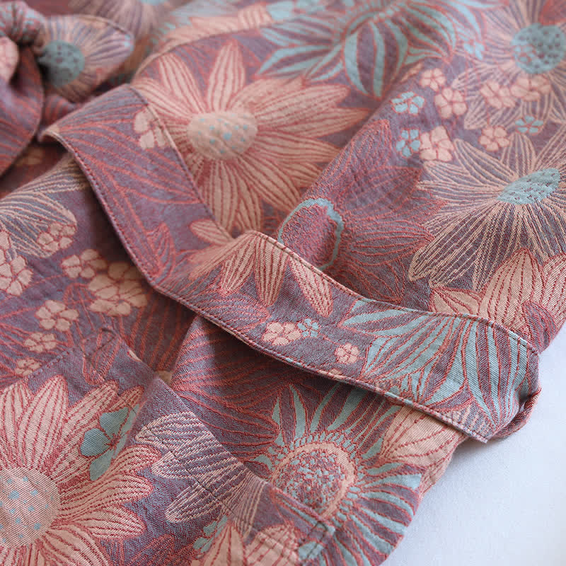 Bequemer Bademantel mit V-Ausschnitt und Blumenmuster für Zuhause und Schlaf