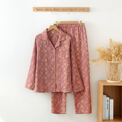 Pyjama-Set aus Baumwollgaze im Retro-Rose-Design - Lila - XL - image 6