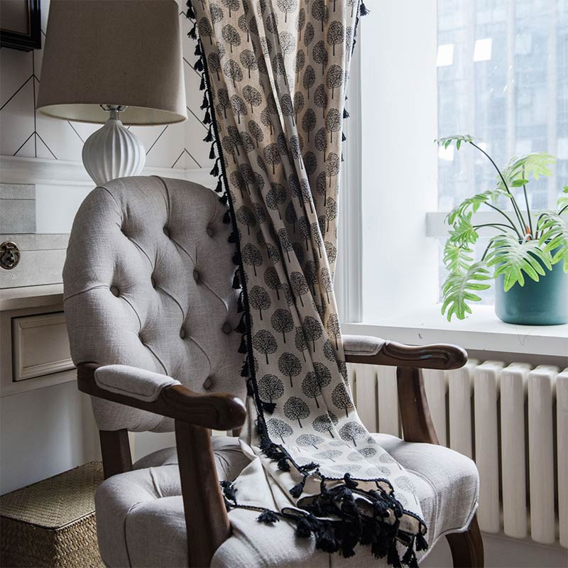 Vorhang aus Baumwollleinen im Landhausstil mit Baummotiv