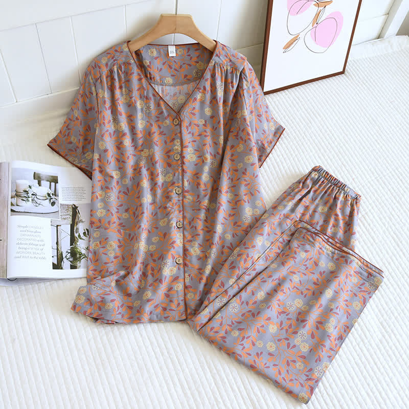 Loungewear-Set aus Baumwolle und Seide mit Blumenmuster - Lila - XL - image 3