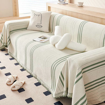 Sofaschoner aus Chenille mit geraden Streifen und Quasten