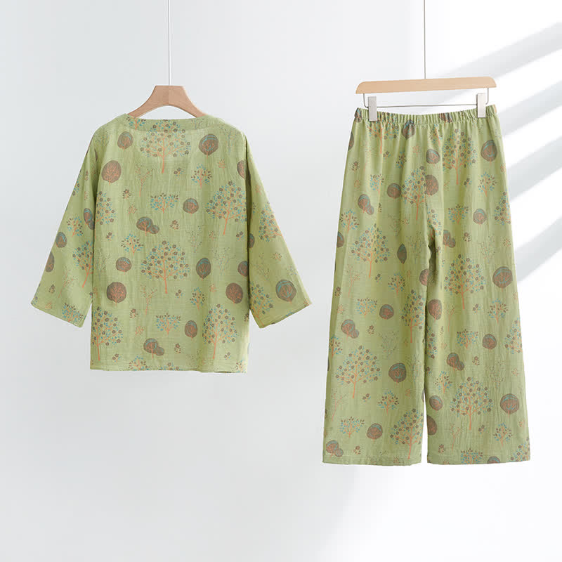 Loungewear-Set aus Jacquard-Baumwolle mit Blattbaum-Print - image 2