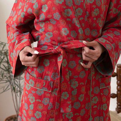 Plum Bossom Baumwollbademantel mit Krawatte