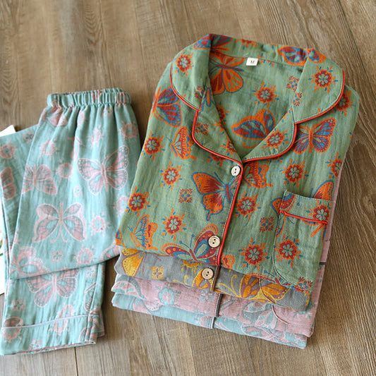 Loungewear-Set aus Baumwolle mit Vintage-Schmetterlingsdruck