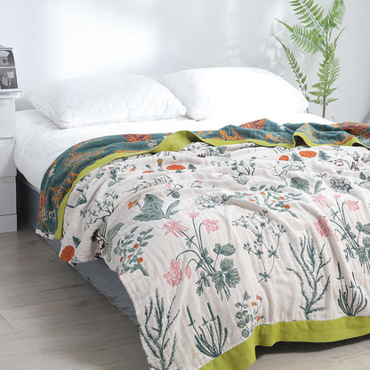 Wendbare weiche Steppdecke aus Baumwolle mit Blumen und Pflanzen