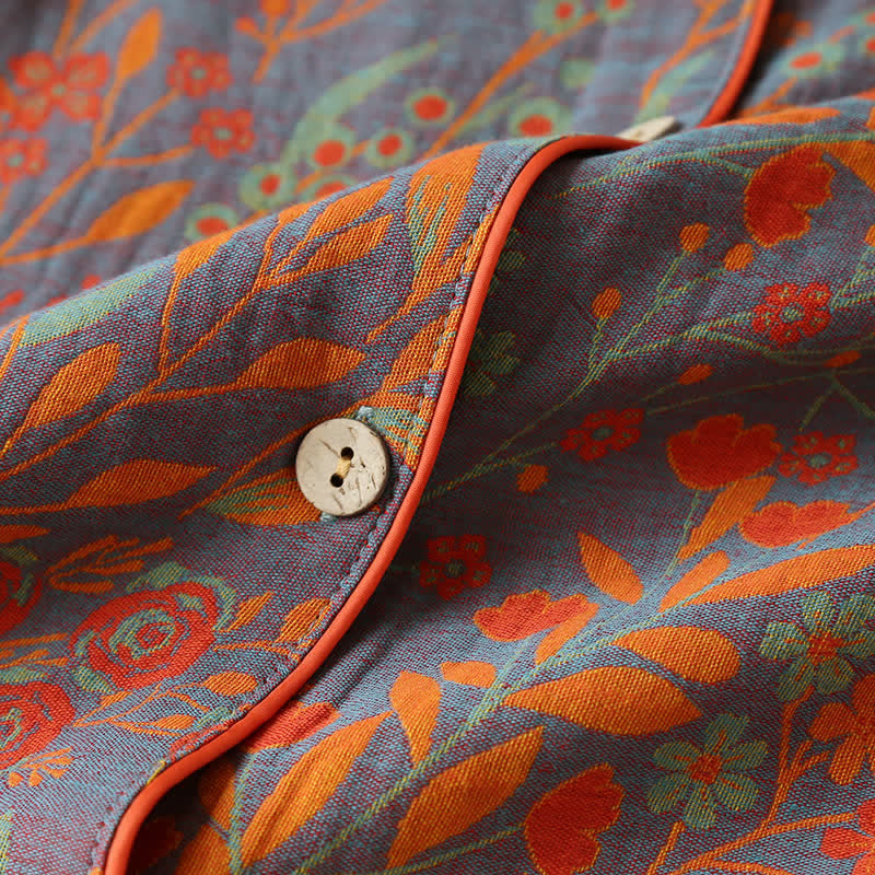 Vintage Loungewear-Set aus Baumwolle mit Blattmotiv und Revers - image 5