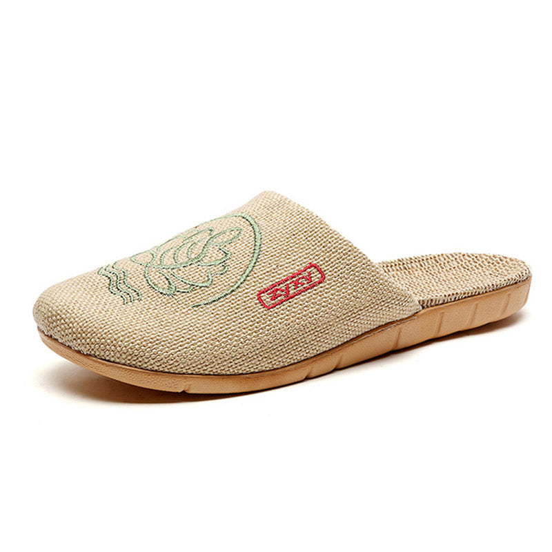 Retro bestickte Lotus Flachs Hausschuhe