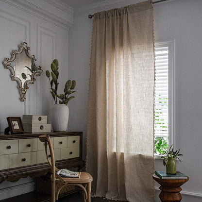 Boho Quaste Beige Lichtfiltervorhang