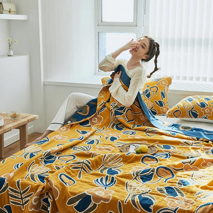 Ownkoti Doppelseitige Steppdecke mit böhmischem Blumendruck