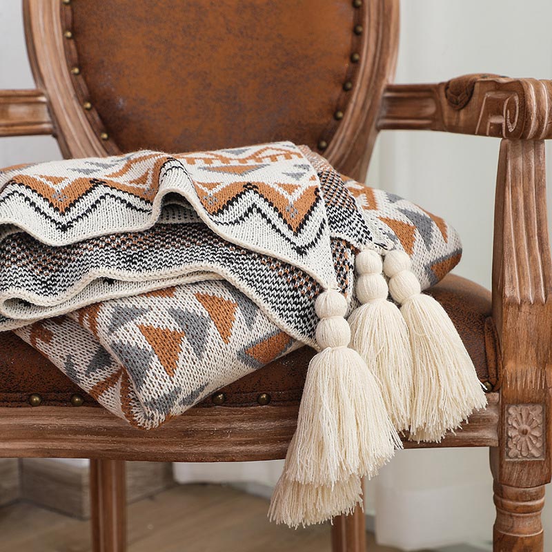 Ownkoti Gemütliche Strickdecke mit Quastenmuster
