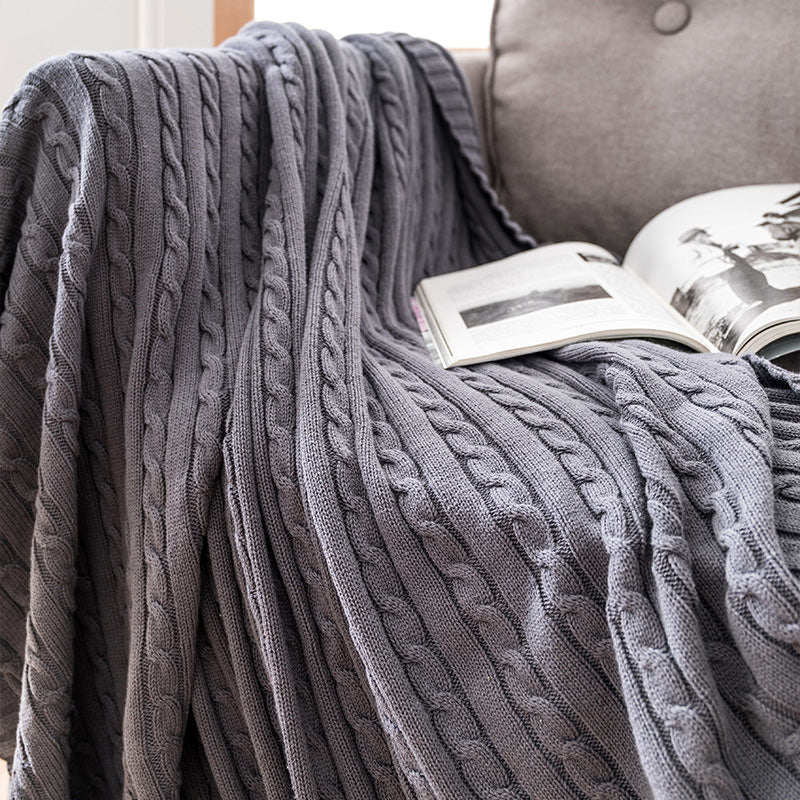 Ownkoti Einfarbige Sofa-Strickdecke aus Baumwolle - Grau - 180cm x 200cm - image 4