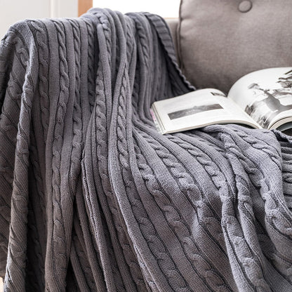 Ownkoti Einfarbige Sofa-Strickdecke aus Baumwolle - Grau - 180cm x 200cm - image 4