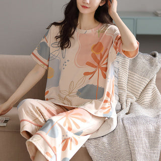 Loungewear-Set aus Baumwolle mit Blumen- und Blattmuster